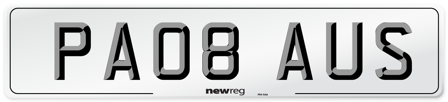 PA08 AUS Number Plate from New Reg